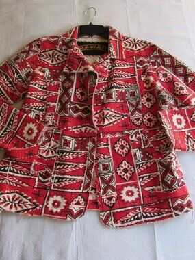 ANNACOCO HAWAII Tapa Tribal Blazer Jacket Red White  Womens S New